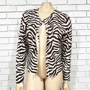 J. Crew Zebra Print Cardigan Merino Wool Button Front Women's Size L